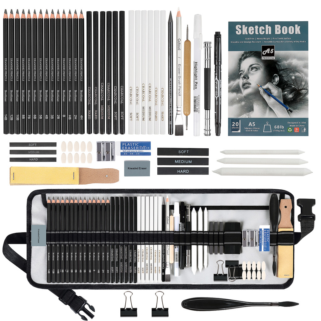

60 Pcs Drawing Kit Sketching Pencil Set,Sketch Pencils Art Supplies with 3-Color Sketchbook,Graphite,Charcoal,Drawing Pencils