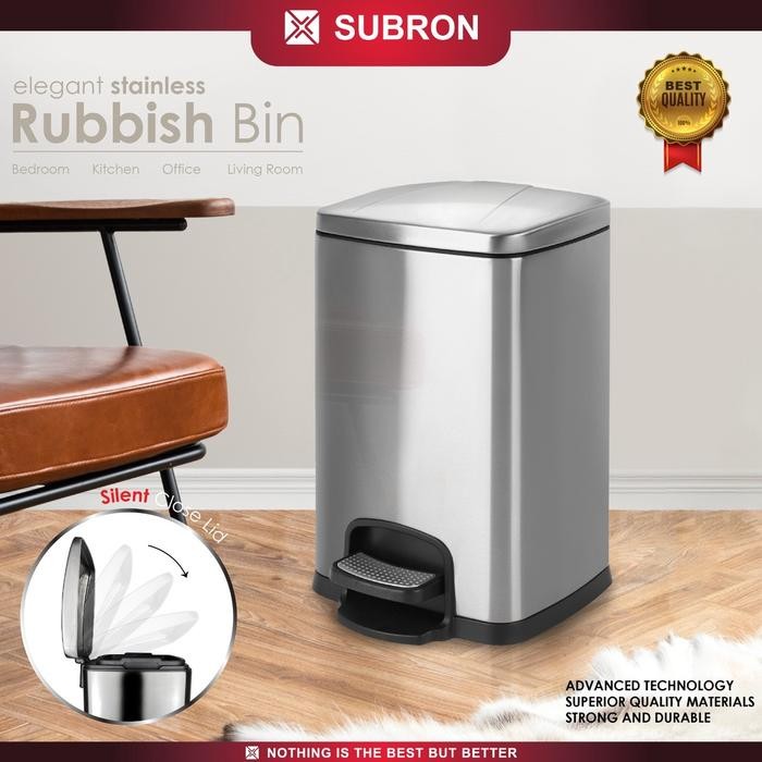 SUBRON Tempat Tong Sampah 20L Hidrolik Kotak Stainless Injak Stylish Tong Sampah