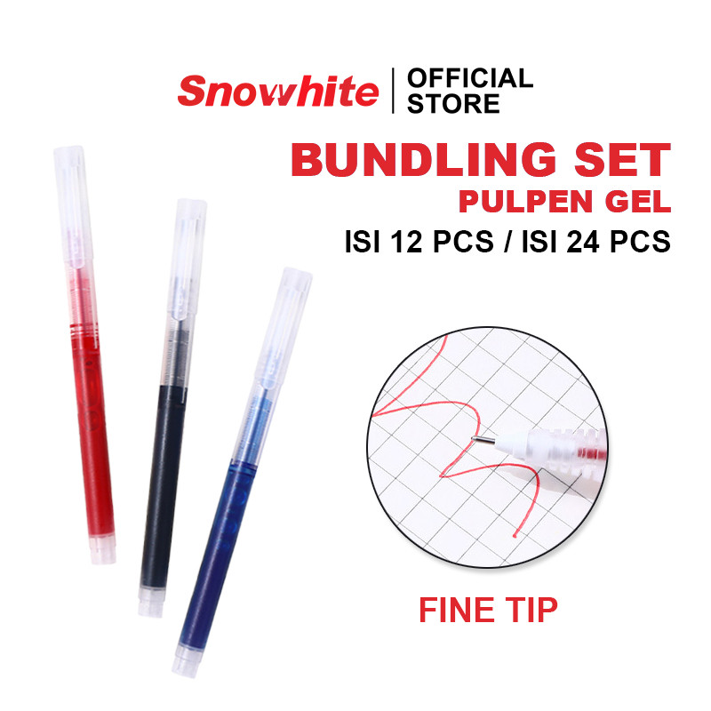 

SNOWHITE Set Bundle Pulpen Gel 0.5mm Tinta Cair Lurus Pena Basic Siswa Sekolah Kantor Cepat Kering DLP001