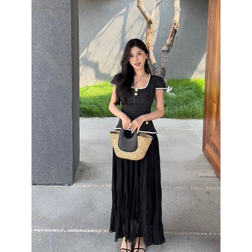 Laudofficial Elie Black Premium Dress /Maxi Dress Pesta Wanita Terbaru Lengan Pendek