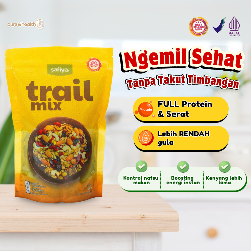 

Trail Mix 500 gram Safiya - Camilan Diet Tinggi Protein Rendah Gula