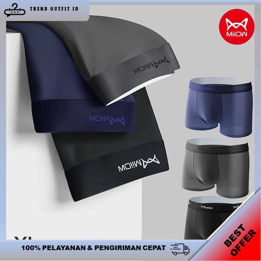 Celana Dalam Boxer Pria Male Briefs Ice Silk Nylon Spandex 3 PCS - M3 [TREND Outfit ID]