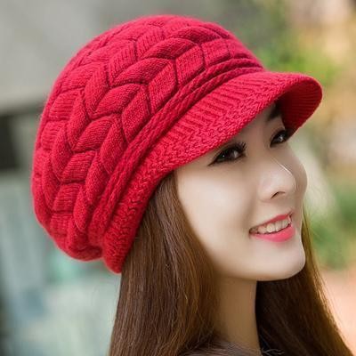 TERBARU TOPI RAJUT KOREA TOPI HIJAB TOPI MUSIM DINGIN WANITA - Merah