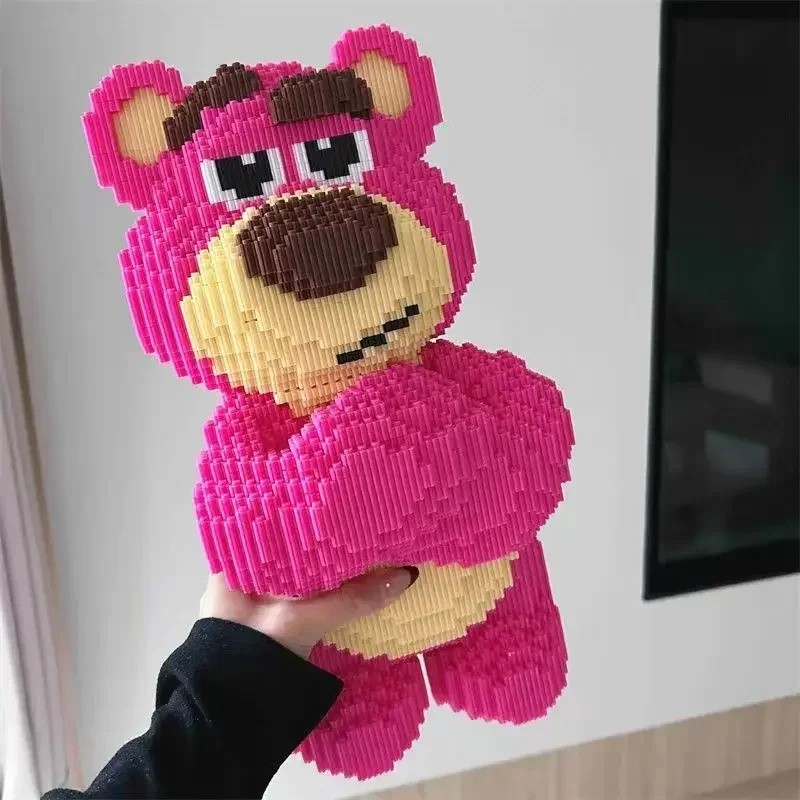 40cm Cute Giant Huge Strawberry Bear Blocks Assembly Toy Pet Bear Block Kids Gifts Model Ornaments H