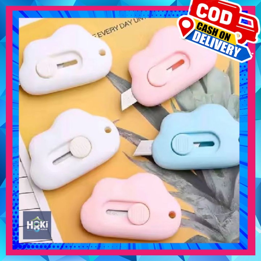 

2pcs Cutter Mini Awan Lucu Unboxing Paket Gantungan Kunci Pisau Silet ATK Alat Kantor