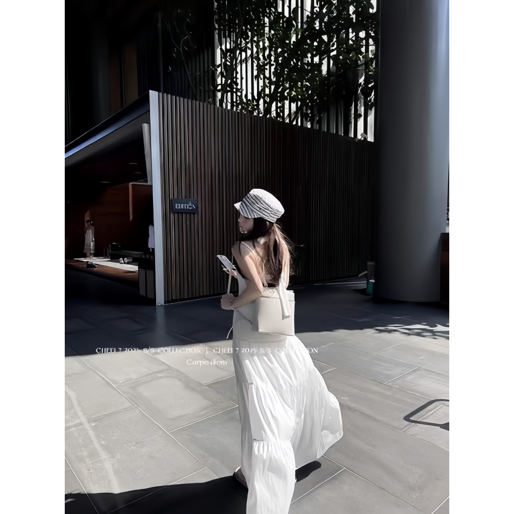 Rok Panjang Wanita Putih 2025 – Model A-Line, Rok Gantung, Gaya Korea, Rok Layer Cake, Cocok untuk W