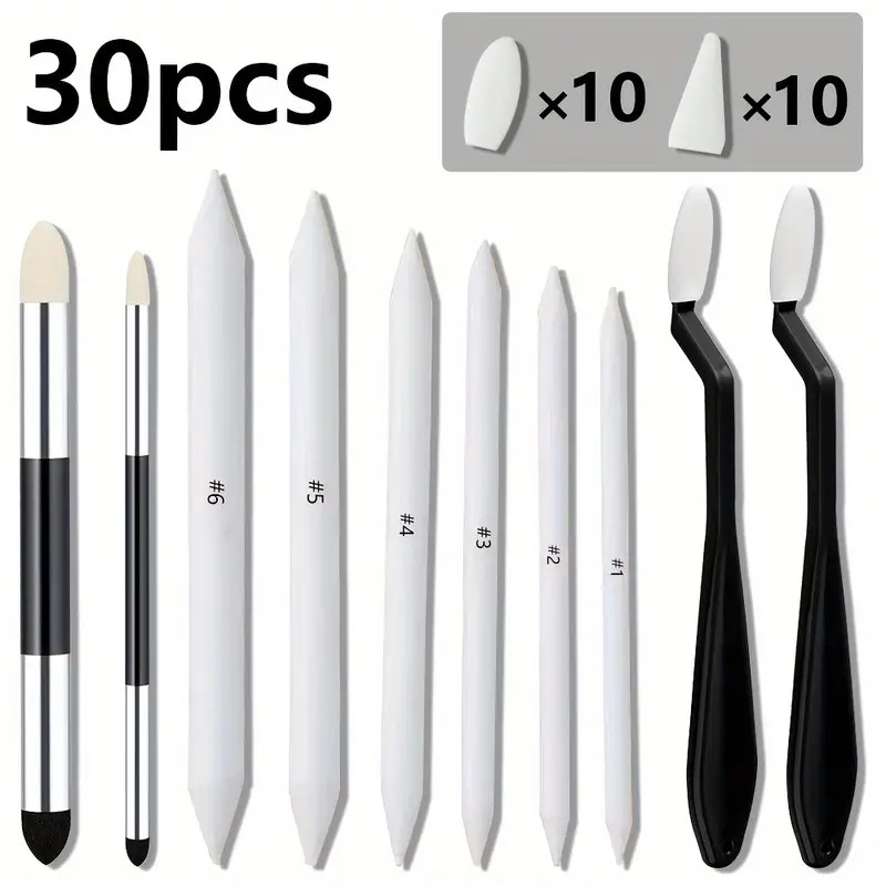 

30pcs Sketching & Drawing Tool Kit - Includes Blending Stumps, Tortillions, Art Wipes, Scrapers & Dual-Tip Sponge Pens