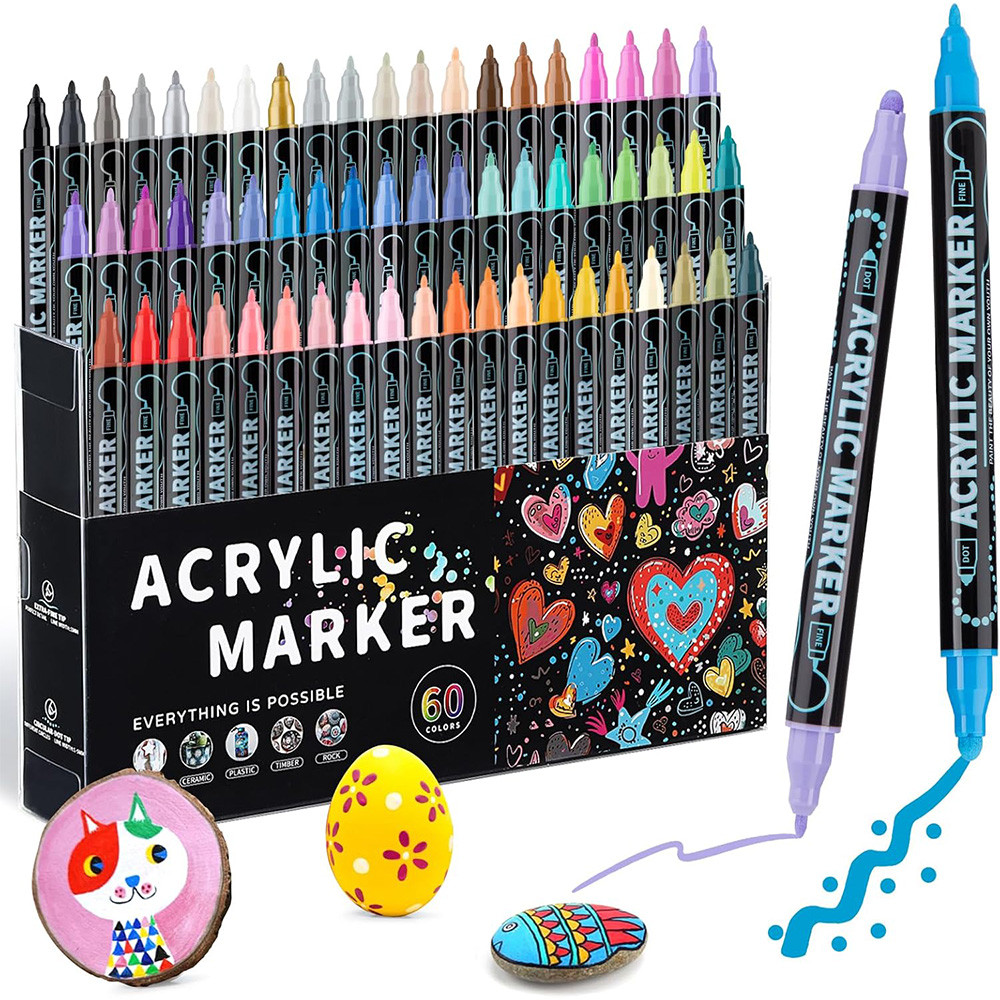 

Acrylic Paint Pens, 12/36/60 Colors Dual Tip Acrylic Paint Markers Art Set with Brush Tip and Fine Tip Paint Pens