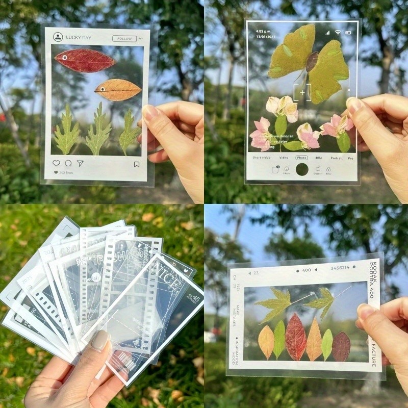 

Transparent Self-Adhesive Stickers for DIY Crafts - Shiny Geometric Leaf & Flower Designs, Stickers for Scrapbooking, Bookmark