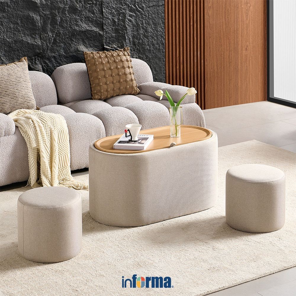Informa Molly Set Kursi Dan Meja Tamu Oval - Cokelat Oak Coffee Table Meja Ruang Tamu Serbaguna Meja