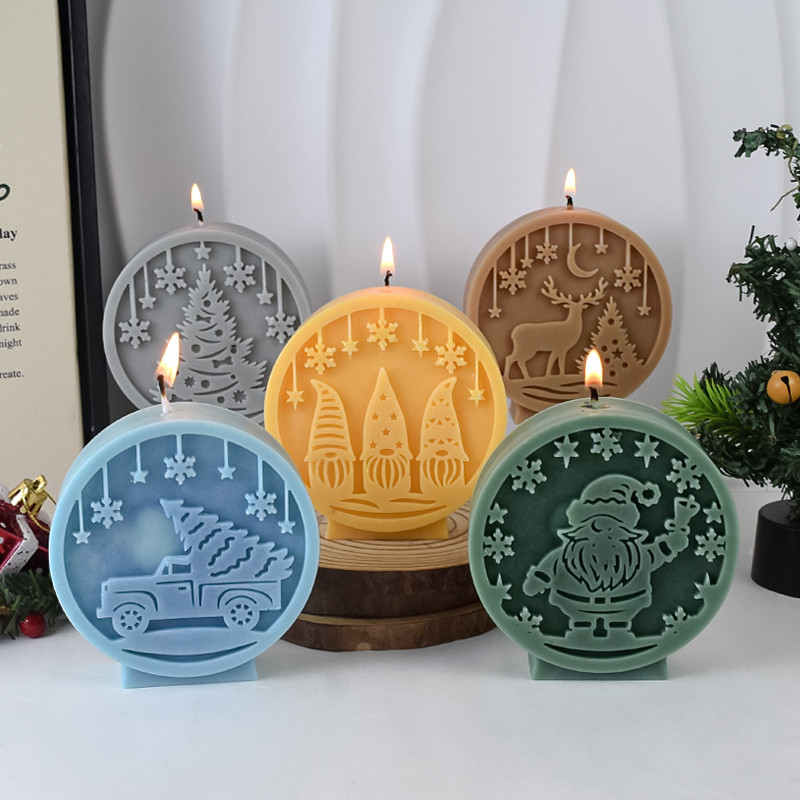 

3D Santa Elk Snowman Candle silicone mold DIY round relief Christmas candle Plaster crafts resin mold Christmas gift