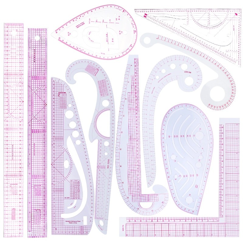 

11Pcs Multifunctional French Curve Ruler Soft Plastic Patchwork Ruler Measure Dressmaking Drawing Template Craft Sewing Tools
