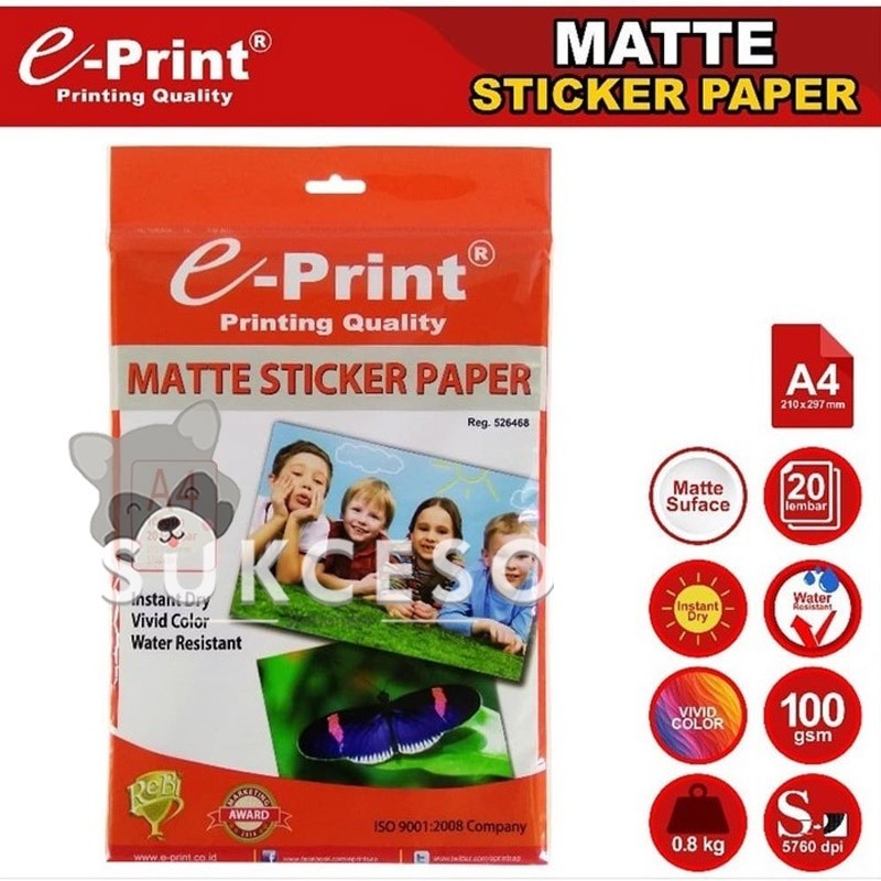 

E-Print Eprint Sticker Matte A4 100gsm/gr 20 Lembar/Sheets / Kertas Print Stiker Berkualitas