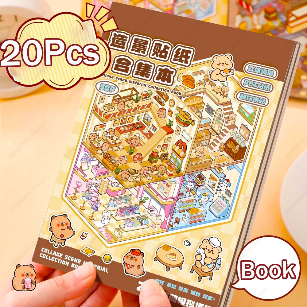 

New! DIY 3D Landscaping Sticker Capybara Cartoon Pocket Cabin Scene Sticker BookBirthday Gift for Child Student Wholesale