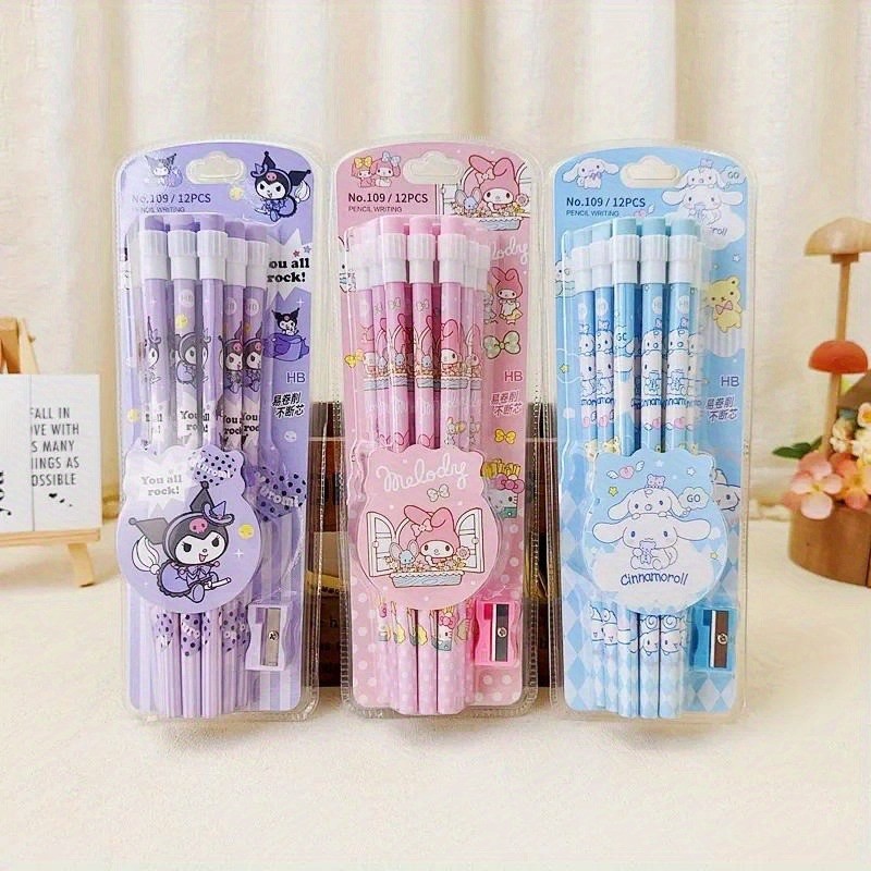 

12pcs Cinnamorolls Kuromis Cute Cartoon HB Pencils, 12 Pencils & 1 Pencil Roller Stationery Box Set, Writing & Drawing