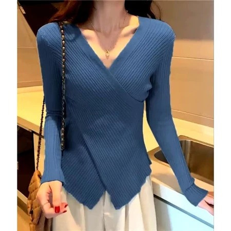 HUM - RER BLOUSE CHIYO KNIT WRAP KIMONO KOREAN STYLE TOP LENGAN PANJANG / JISO KNIT SILANG KOREAN ST
