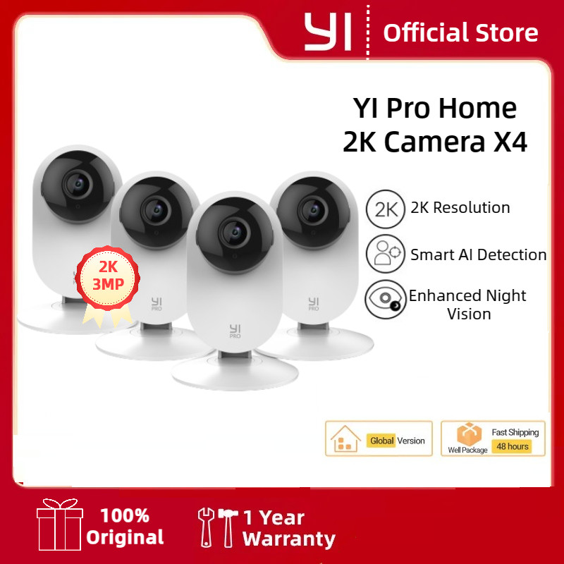 YI 4pc 2K Home Pro Camera 3MP Wi-Fi IP Security Surveillance Smart System with Night Vision Baby Mon