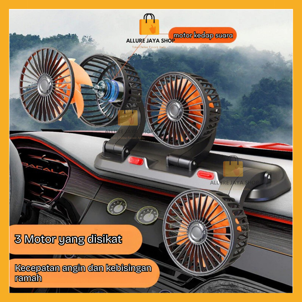 [AJS] Kipas Angin Mobil 3 Kepala 12/24V Kipas Pendingin Truck USB Dashboard Rotasi 360 Fan Car Cooli