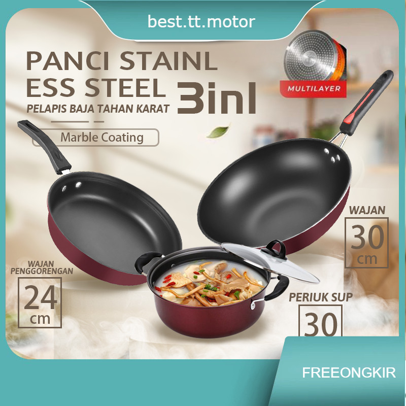 Panci Panci Wajan Set isi 3pcs Wajan Teflon Set Panci Teflon Penggorengan Set 3 Pcs Pans Pots