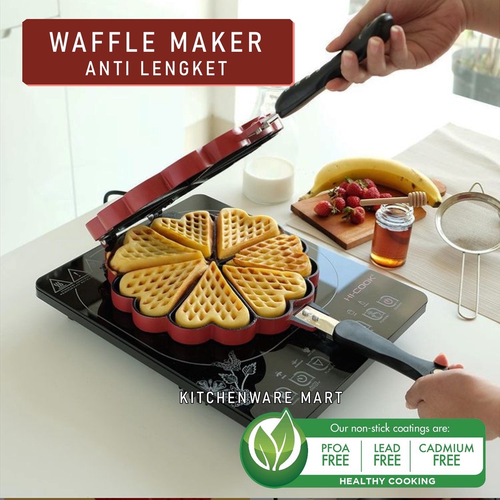TERLARISCetakan Waffle hati bahan teflon - waffle maker NUPON -Cetakan waffle Croffle