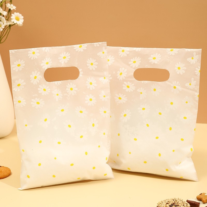 

100Pcs/Pack Daisy Printed Gift Bag With Plastic Handle,Plastic Gift Bag,Perfect for Mother's Day, Parties, Holidays