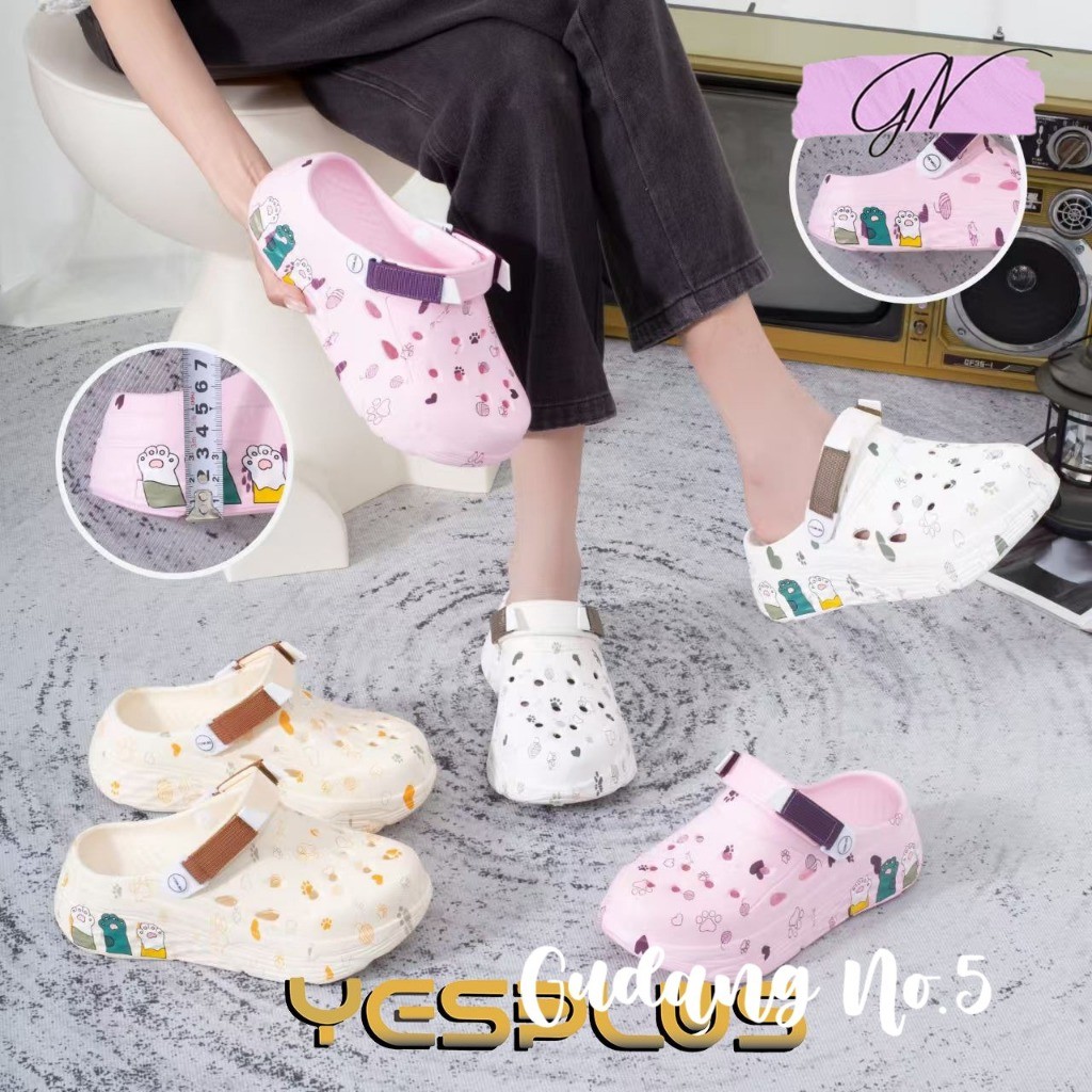 

PROMO GN-8889 Sandal Baim EVA Rubber Wanita Import Tinggi 6 CM Yesplus Sandal Fuji Motif Cartoon Anti Slip