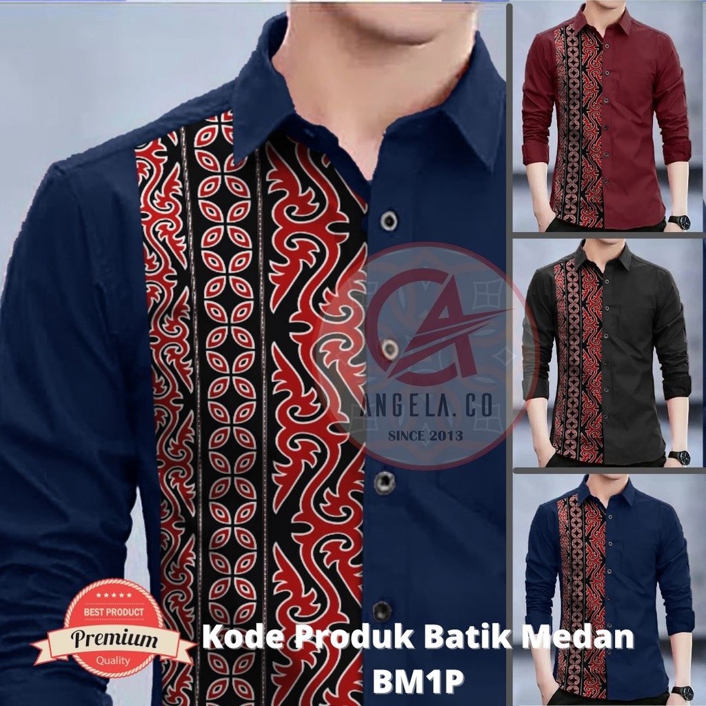 Angelaco | Kemeja Batik Lengan Panjang Pria | Batik Batak Pria Motif Gorga Medan BM1