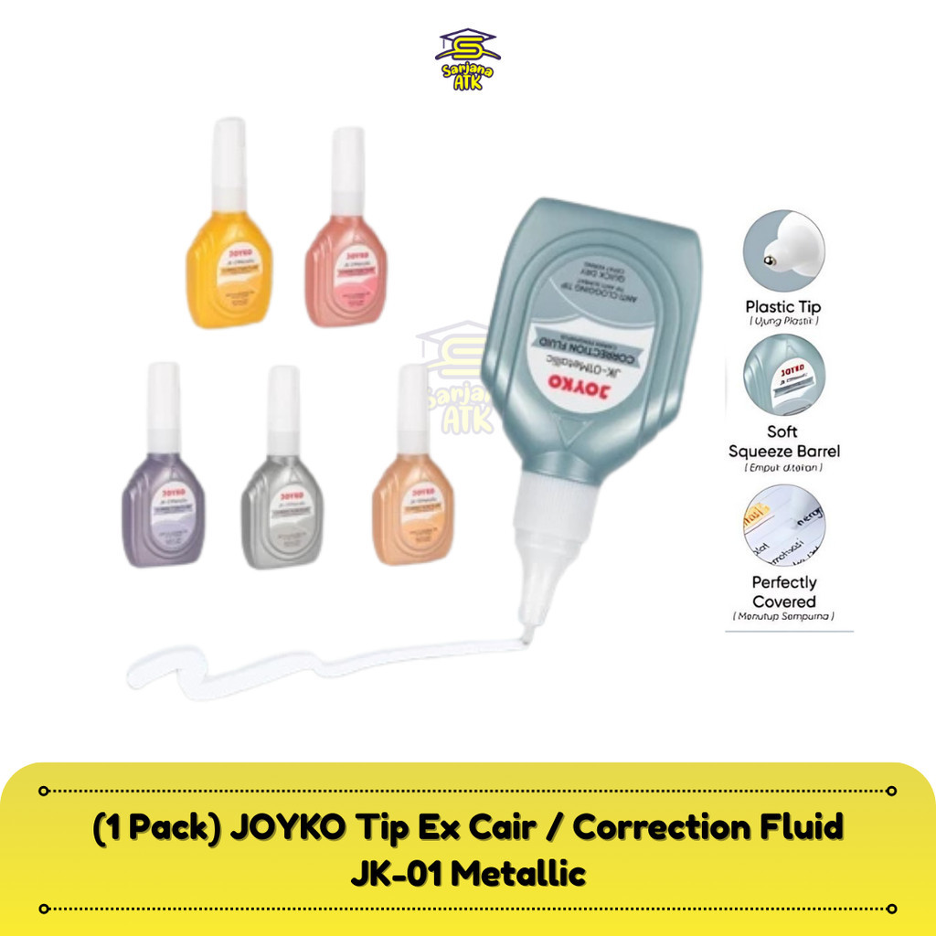 

(12 Pcs) JOYKO Correction Fluid / Cairan Koreksi Penghapus Tip Ex Cair JK-01 Metallic