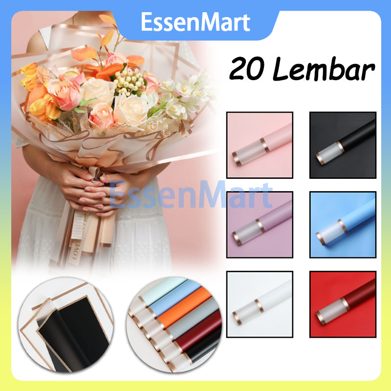 

20 Lembar Kertas Buket / Flower Wrapping Double Gold Frame / Paper Varian List Gold Line Emas Cellophane Florist