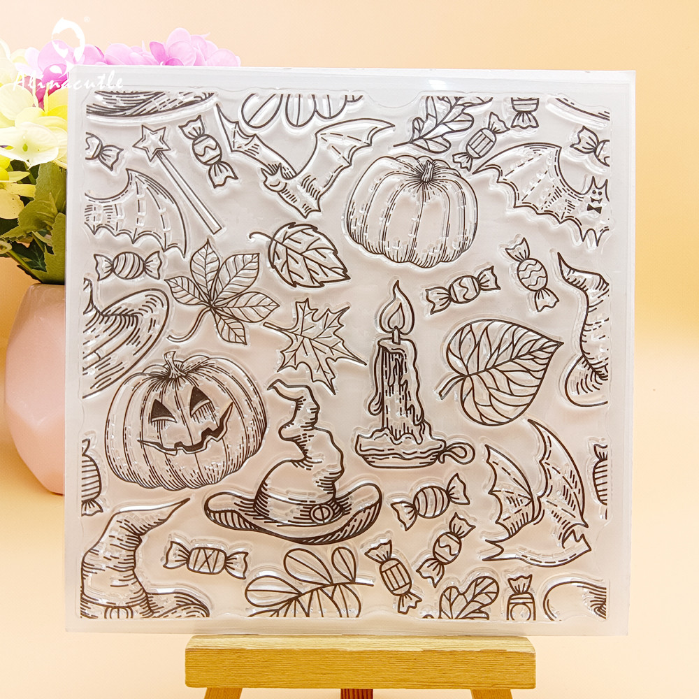 

Alinacutle CLEAR STAMPS Happy Halloween Pumpkin Scrapbooking Card Album Paper Craft Rubber Transparent Silicon Clear Stamp