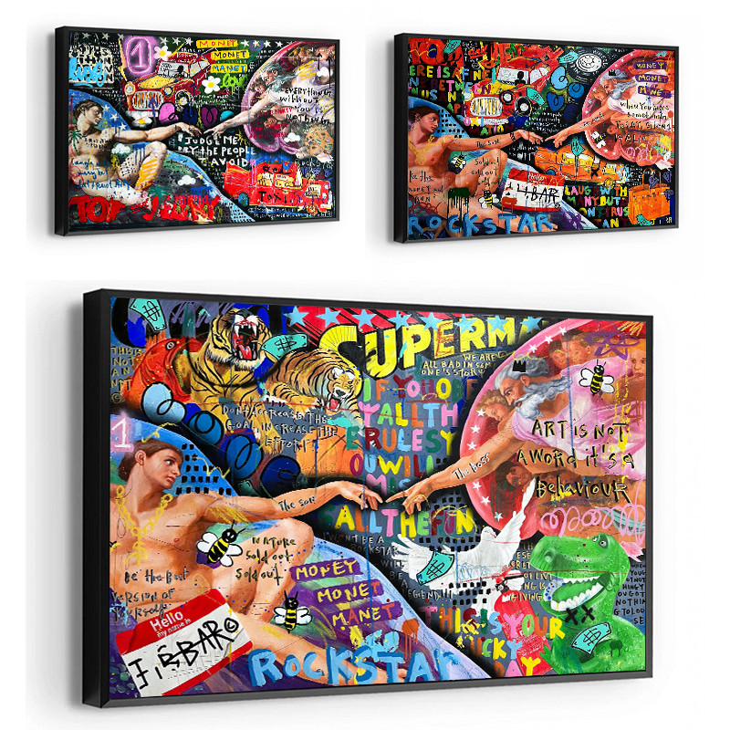 

Abstract Pop Poster Graffiti The Creation of Adam Artwork Pictures Prints Canvas Painting For Living Room Home Decor Mural