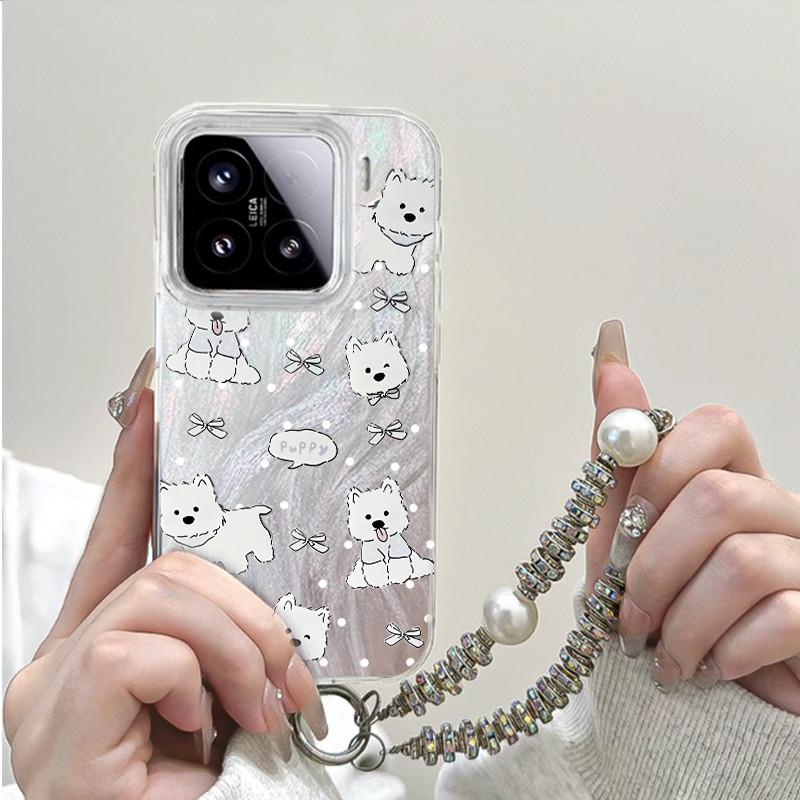 【Case+Chain】Nudesign Pink Dog Sesuai untuk phone case iphone 15 aesthetic iphone 16 pro case bening 