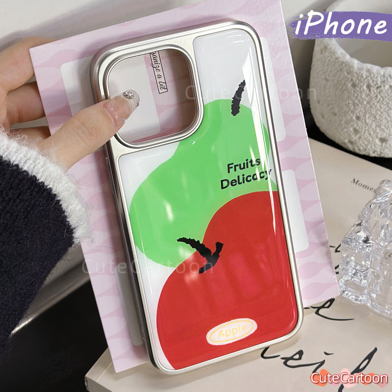 Estetik Fruit Bling Bling Hologram Case hp iPhone 16 13 15 17 11 12 14 Pro Plus Max Air Silver Cewek