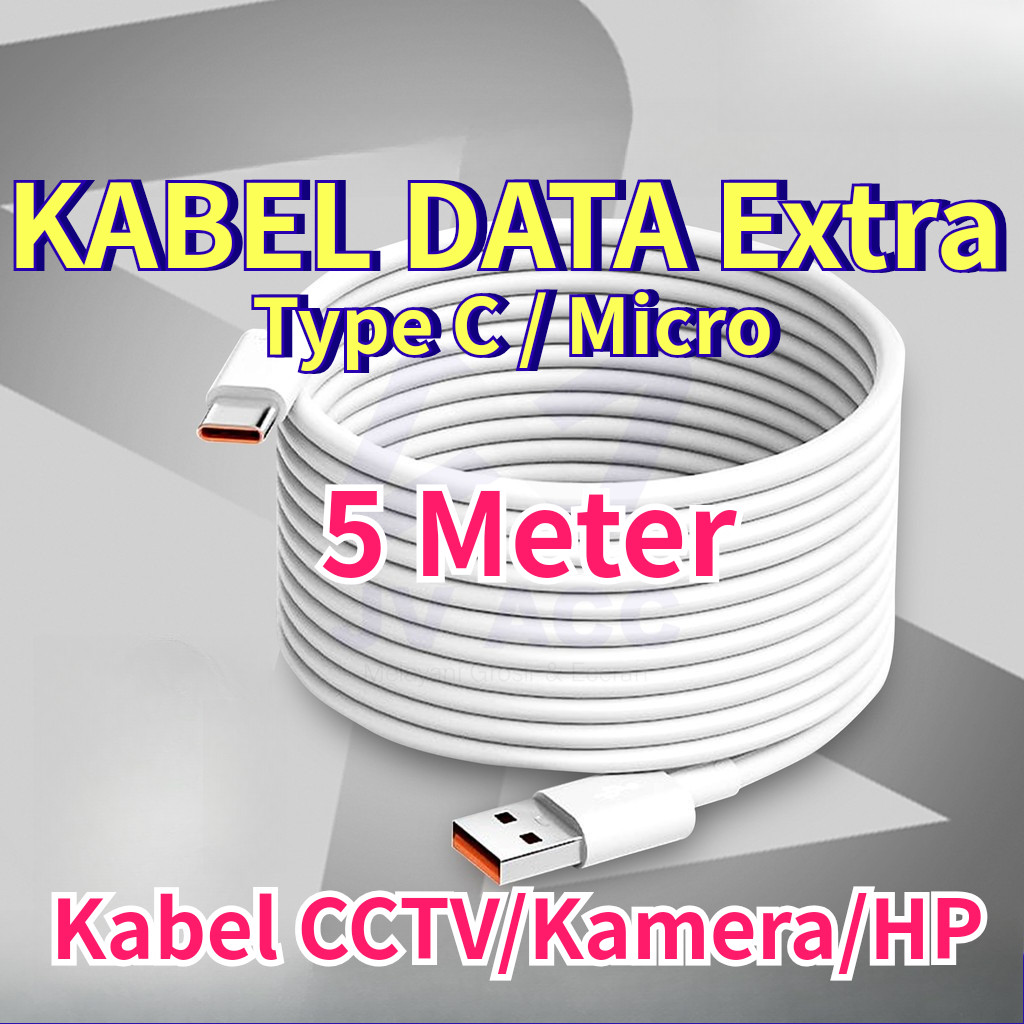 MicroUSB/Type-C 5 Meter Kabel CCTV / Charger HP Panjang 5Meter untuk Kamera CCTV dan HP