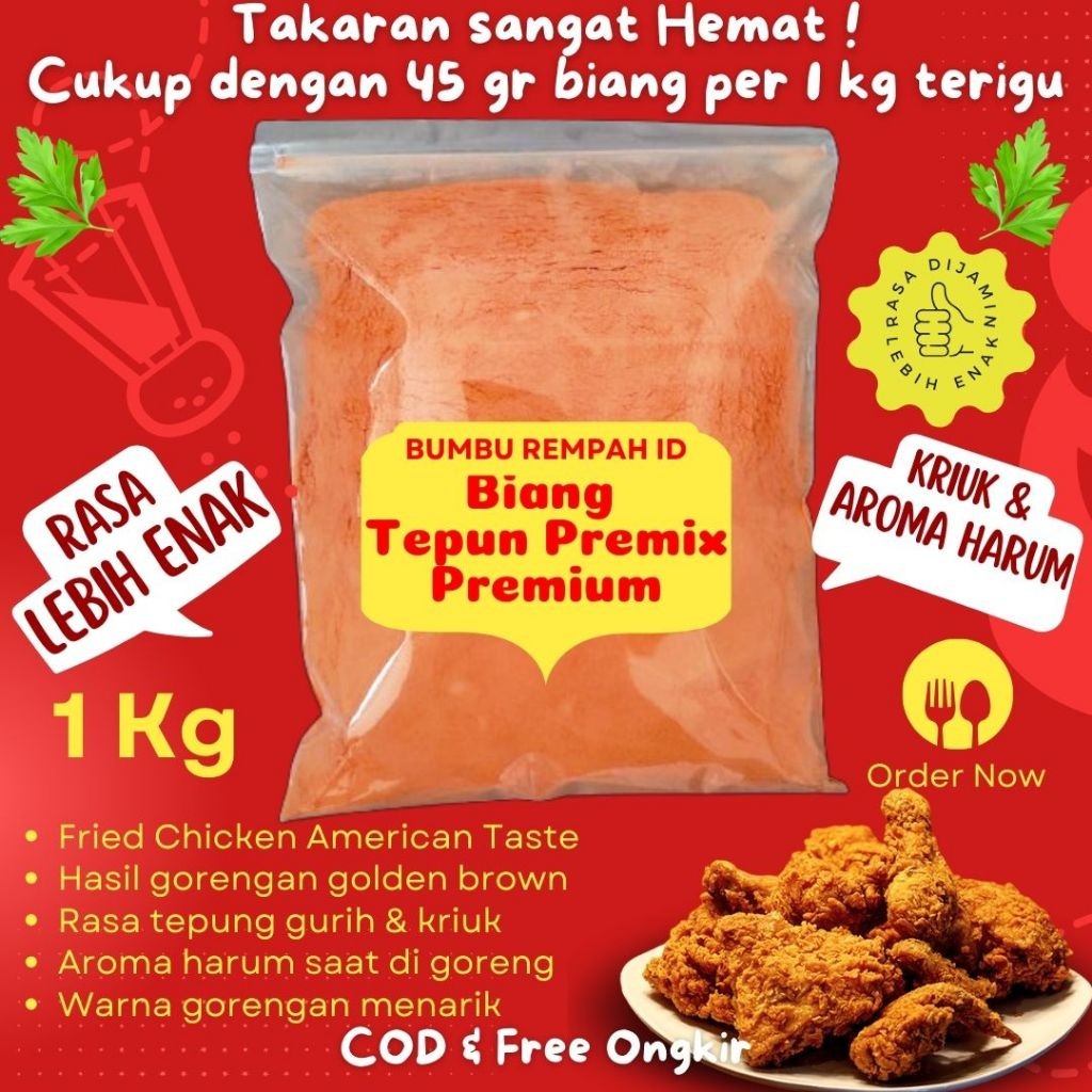 

Biang Tepung Premix Premium Hasil Gorengan Golden Brown Untuk Fried Chicken / Ayam Crispy Ala KFC McD 1 kg
