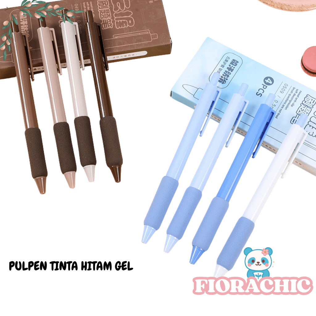 

FC- Pulpen Tinta Hitam H1038 Set 4 Pcs Pena 0.55mm Alat Tulis Sekolah Dan Kantor Anti Bocor Pulpen Anti Slip Gel Retractable Cepat Kering