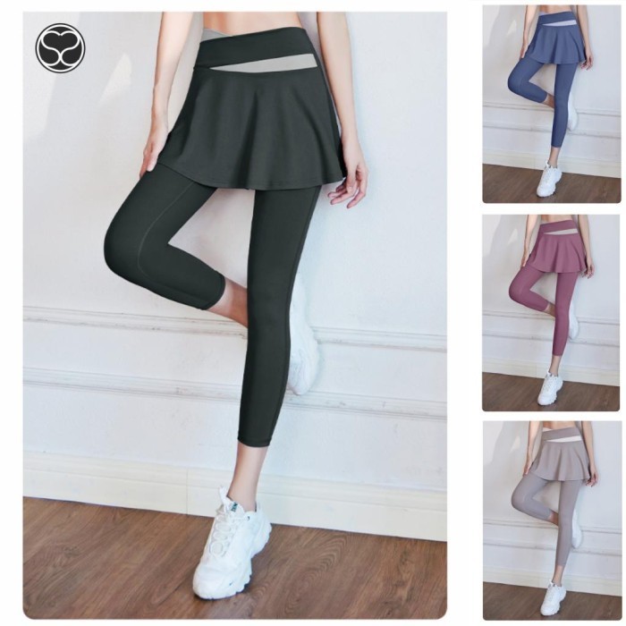 [KUALITAS TERBAIK] SecondShape - ROK Legging Olahraga Wanita Sport Yoga Pants - Khaki, L