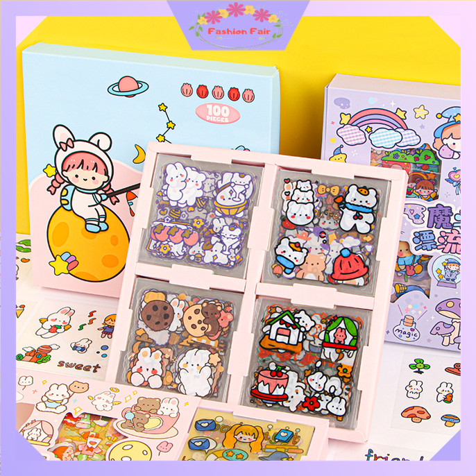 

FASHION FAIR 5576 Stiker Set 100 lembar / Sticker Box Stiker Set Aesthetic Dekor Buku / Sticker Motif Kartun Korea Lucu Anti Air