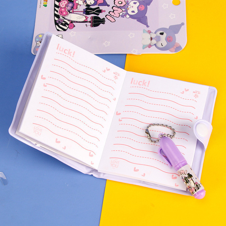 

ACEH.UNO 130888 Buku Diary Kancing Sanrio / Cute Mini Note Book 2 in 1 / Set Memo Diary Motif Sanrio / Mini Klip Note Book and Pen