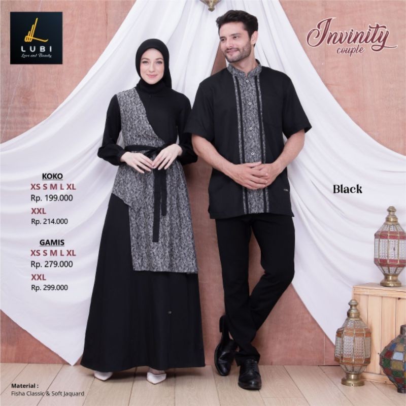 Invinity Couple by Lubi | Couple Lubi Terbaru | Gamis Hitam | Gamis Sage | Koko Hitam Lengan Pendek 