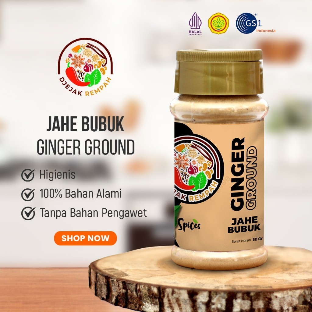 

Jahe Putih Bubuk Ginger Ground (Rempah Bubuk Asli Berkualitas Minuman Rempah Praktis) - 100% Rempah Murni