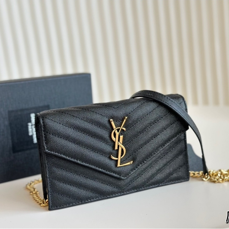 YSL WOC Tas Rantai Hitam Tas Amplop Tas Bahu Wanita Tas Selempang