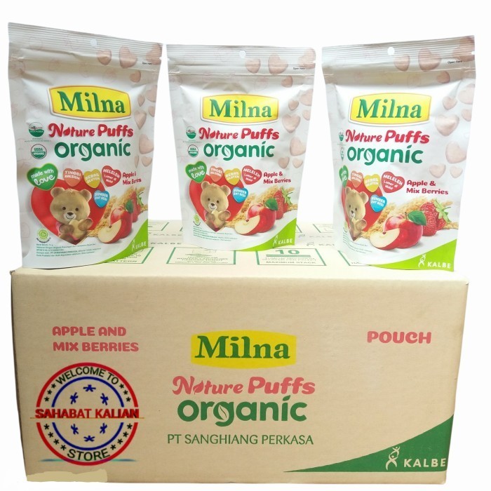 MILNA NATURE PUFF ORGANIC APPLE & MIX BERRIES 15gr 1 KARTON ISI 24 PCS