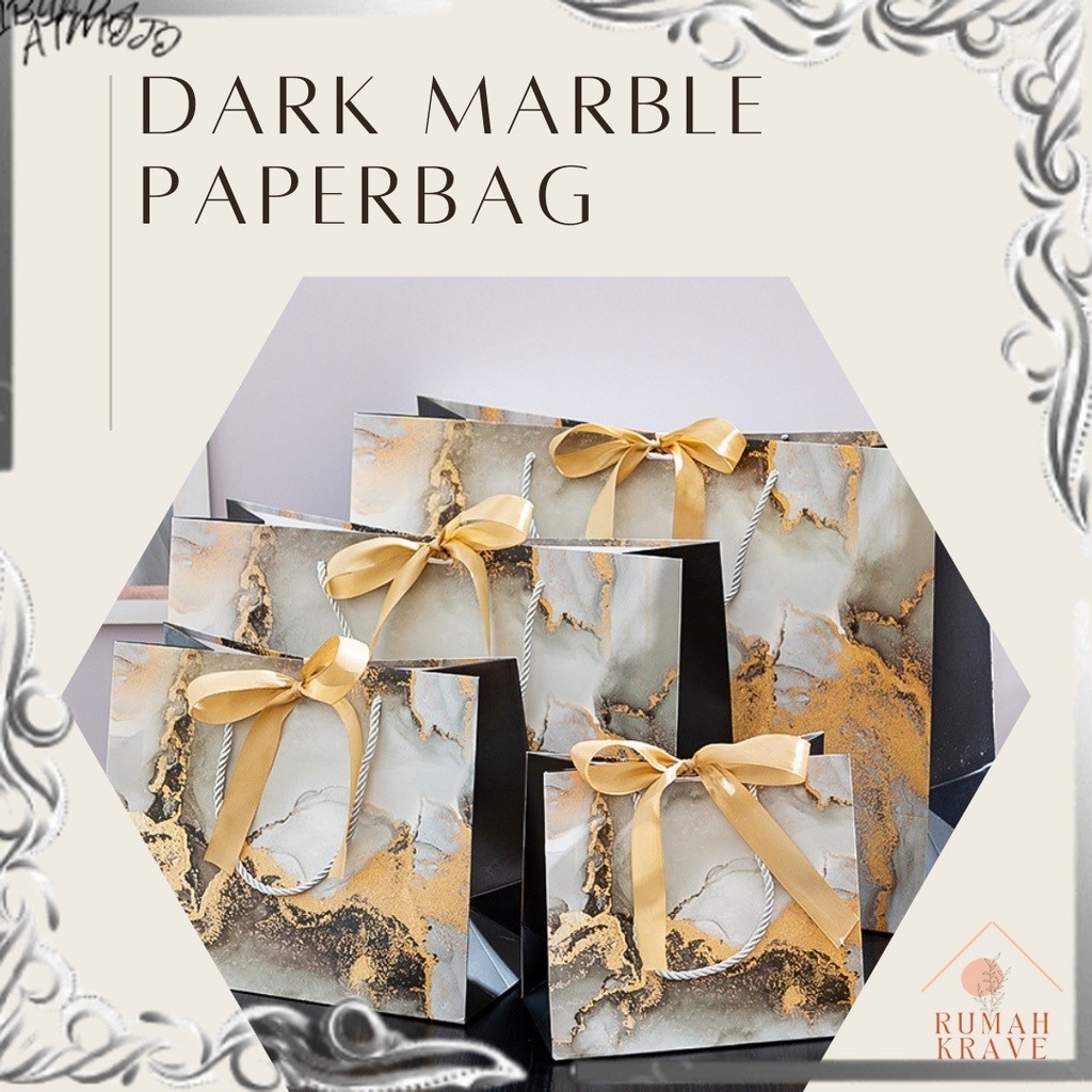 

RUMAH KRAVE - Dark Marble Paperbag Hitam Marmer Elegan Tas Kado Hadiah