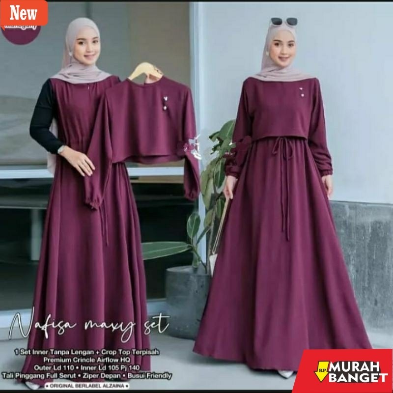 gamis kekinian tahun 2024 NAFISA maxy set 2in1 inner + outer crop setelan gamis polos terbaru 2023
