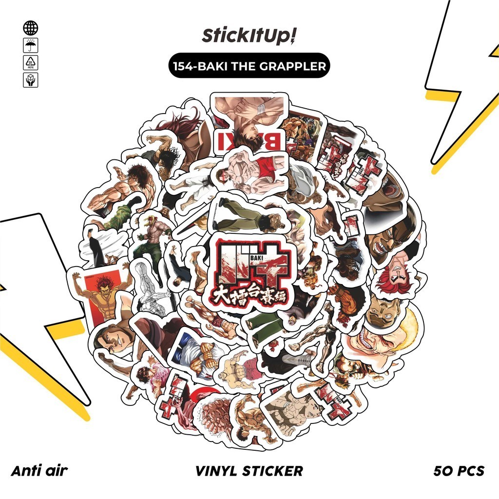 

COD✨ 50 Pcs Stiker Pack Motif Anime Baki The Grapple Lucu Aesthetic Vynil Waterproof untuk Freebies Sticker Buku Journal Casing HP Laptop
