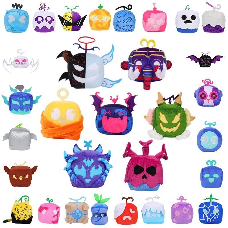 cr53wj 【Ready】Blox Fruits Anime Game Plush Toy Fruit Leopard Pattern Box Plush Toy Soft Stuffed Frui