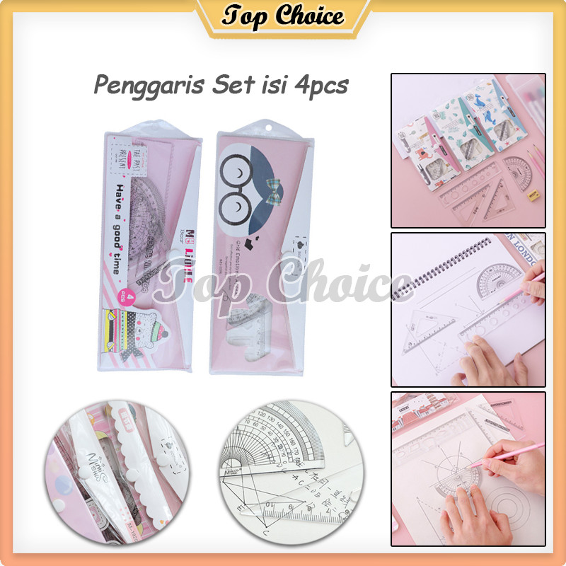 

Penggaris Set Isi 4pcs / Penggaris Plastik / Ruler