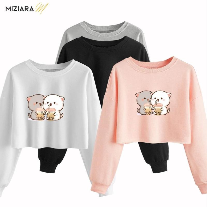 Miziara Kids Fashion terbaru pakaian crewneck anak perempuan model sweater lengan panjang crop top k