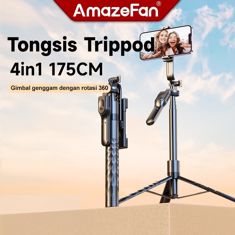 AmazeFan Tongsis Tripod Bluetooth 4 in 1 dan Tongkat Selfie dengan Kerangka Logam, Anti-Shake, Sudut